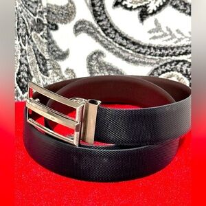 CERRUTI Belt Men’s Reversible Black or Brown 34 Faux Leather Silver Buckle 3496